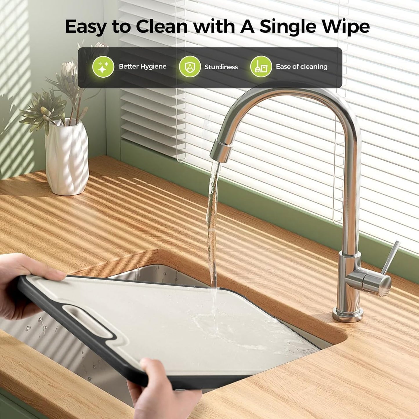 Cutting Board for Kitchen, Cutting Board Double Sided Food Grade, Pure /PP, Easy to Clean Large Size 15”×10.3”