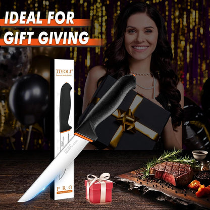 6 Inch Curved Boning Knife - Butcher Knife with Non-Slip Softgrip | High Carbon Stainless Steel, Ergonomic Non-slip Rubber Handle, Gift Box, Anti-fouling, Easy to Clean