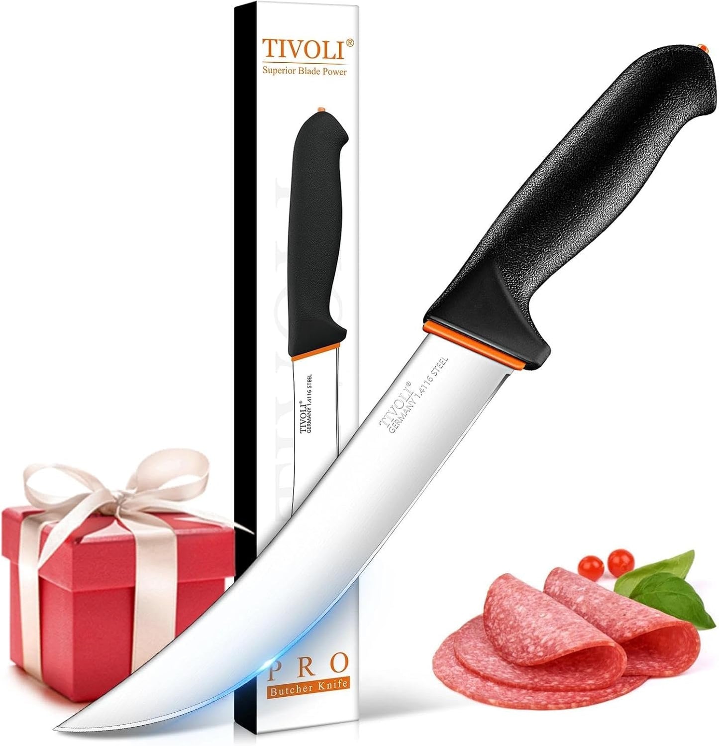 6 Inch Curved Boning Knife - Butcher Knife with Non-Slip Softgrip | High Carbon Stainless Steel, Ergonomic Non-slip Rubber Handle, Gift Box, Anti-fouling, Easy to Clean