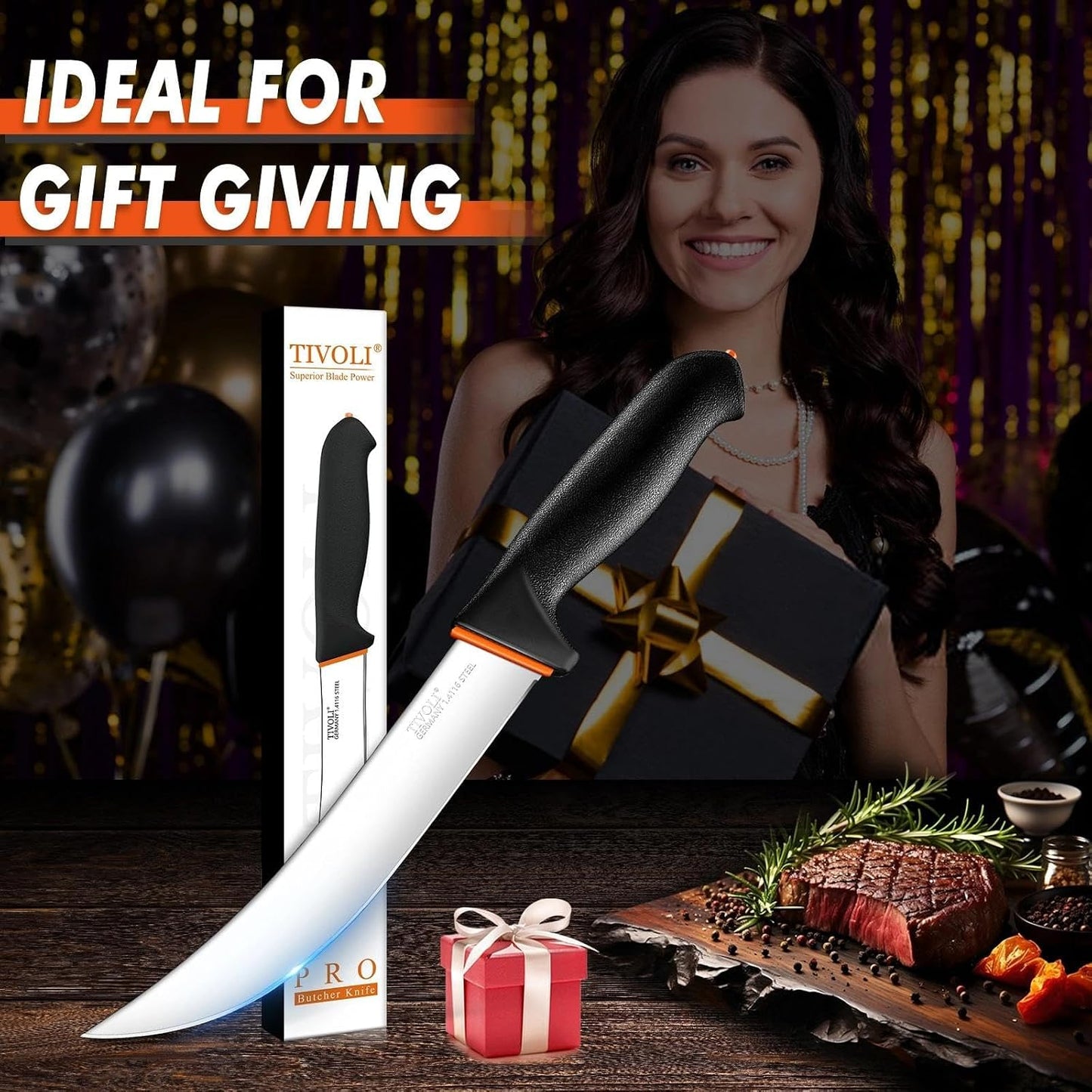 6 Inch Curved Boning Knife - Butcher Knife with Non-Slip Softgrip | High Carbon Stainless Steel, Ergonomic Non-slip Rubber Handle, Gift Box, Anti-fouling, Easy to Clean