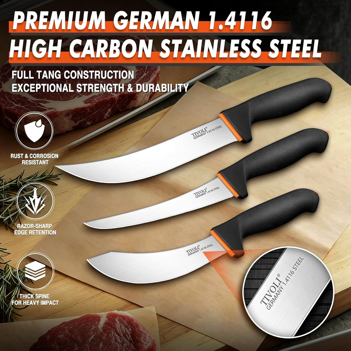 6 Inch Curved Boning Knife - Butcher Knife with Non-Slip Softgrip | High Carbon Stainless Steel, Ergonomic Non-slip Rubber Handle, Gift Box, Anti-fouling, Easy to Clean