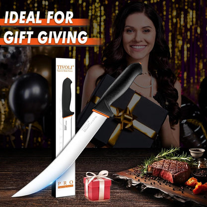6 Inch Curved Boning Knife - Butcher Knife with Non-Slip Softgrip | High Carbon Stainless Steel, Ergonomic Non-slip Rubber Handle, Gift Box, Anti-fouling, Easy to Clean