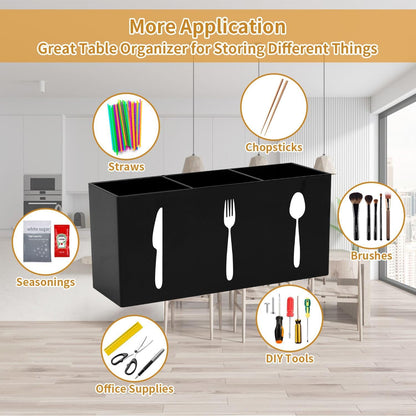 Plastic Utensil Holder, Knife Fork and Spoon Holder Silverware Caddy, Acrylic Kitchen Cutlery Storage Box, Flatware Organizer for Countertop, Indoor Outdoor Party Tableware Holder (Black)
