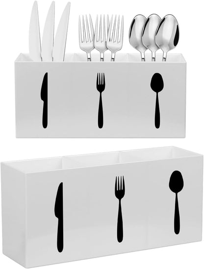 Plastic Utensil Holder, Knife Fork and Spoon Holder Silverware Caddy, Acrylic Kitchen Cutlery Storage Box, Flatware Organizer for Countertop, Indoor Outdoor Party Tableware Holder (Black)