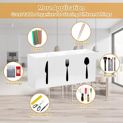 Plastic Utensil Holder, Knife Fork and Spoon Holder Silverware Caddy, Acrylic Kitchen Cutlery Storage Box, Flatware Organizer for Countertop, Indoor Outdoor Party Tableware Holder (Black)