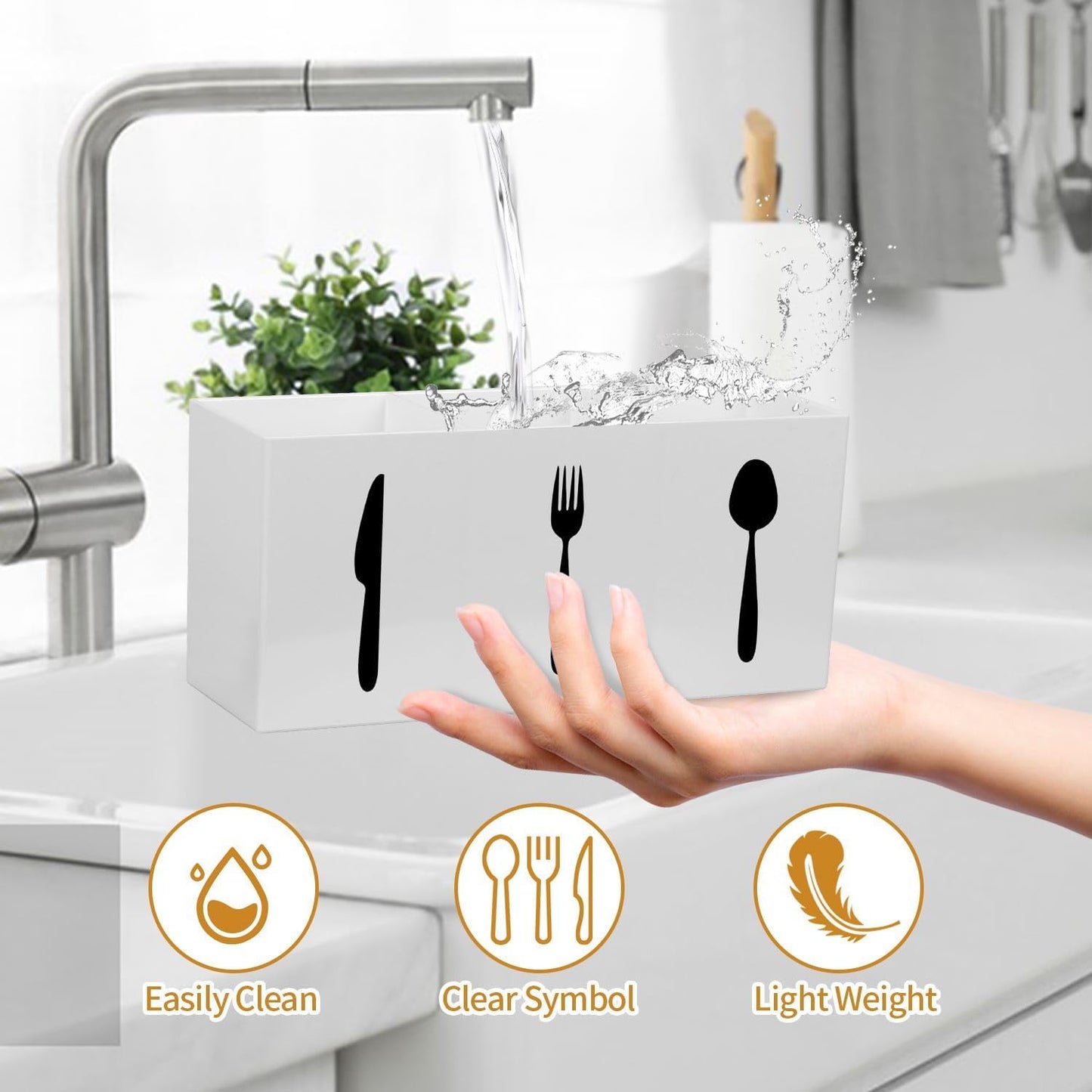 Plastic Utensil Holder, Knife Fork and Spoon Holder Silverware Caddy, Acrylic Kitchen Cutlery Storage Box, Flatware Organizer for Countertop, Indoor Outdoor Party Tableware Holder (Black)