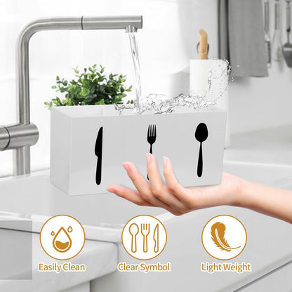 Plastic Utensil Holder, Knife Fork and Spoon Holder Silverware Caddy, Acrylic Kitchen Cutlery Storage Box, Flatware Organizer for Countertop, Indoor Outdoor Party Tableware Holder (Black)