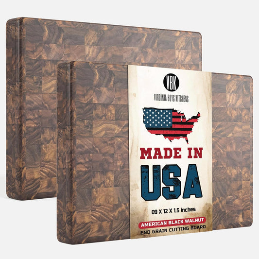 Butcher Block End Grain - Made in USA - Walnut Hardwood - Solid Wood Cutting Board