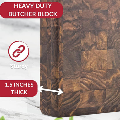 Butcher Block End Grain - Made in USA - Walnut Hardwood - Solid Wood Cutting Board