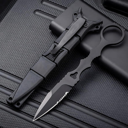 Portable 6.7 Inch 440C Fixed Blade Outdoor Camping Straight Knife With Kydex Sheath - Black