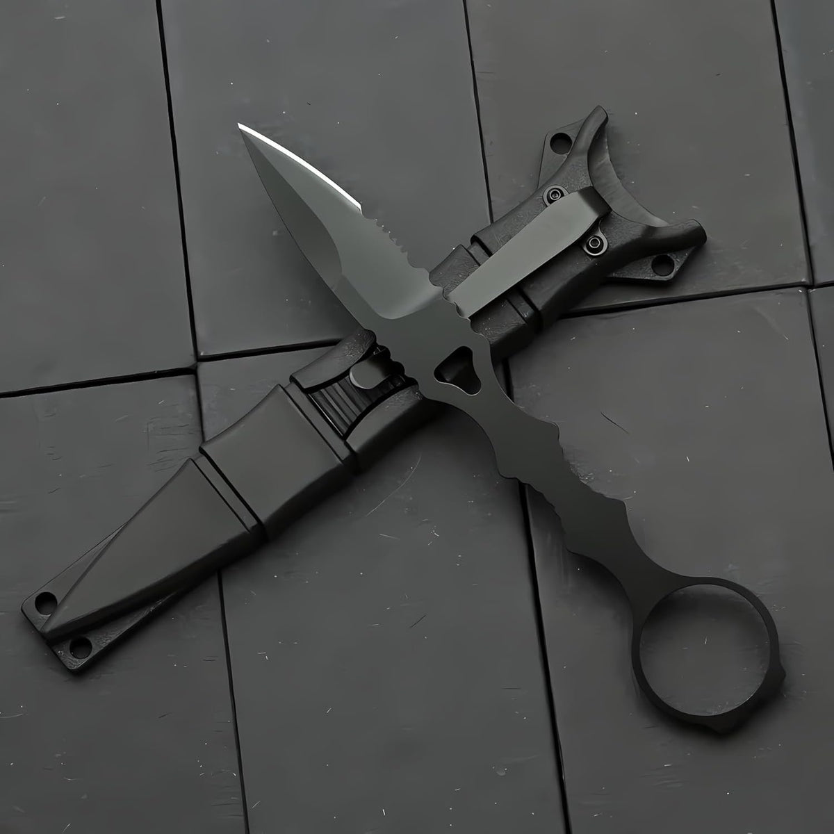 Portable 6.7 Inch 440C Fixed Blade Outdoor Camping Straight Knife With Kydex Sheath - Black