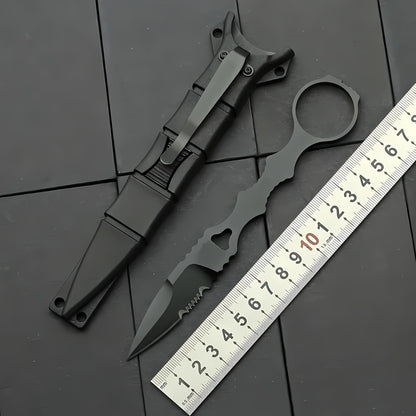 Portable 6.7 Inch 440C Fixed Blade Outdoor Camping Straight Knife With Kydex Sheath - Black