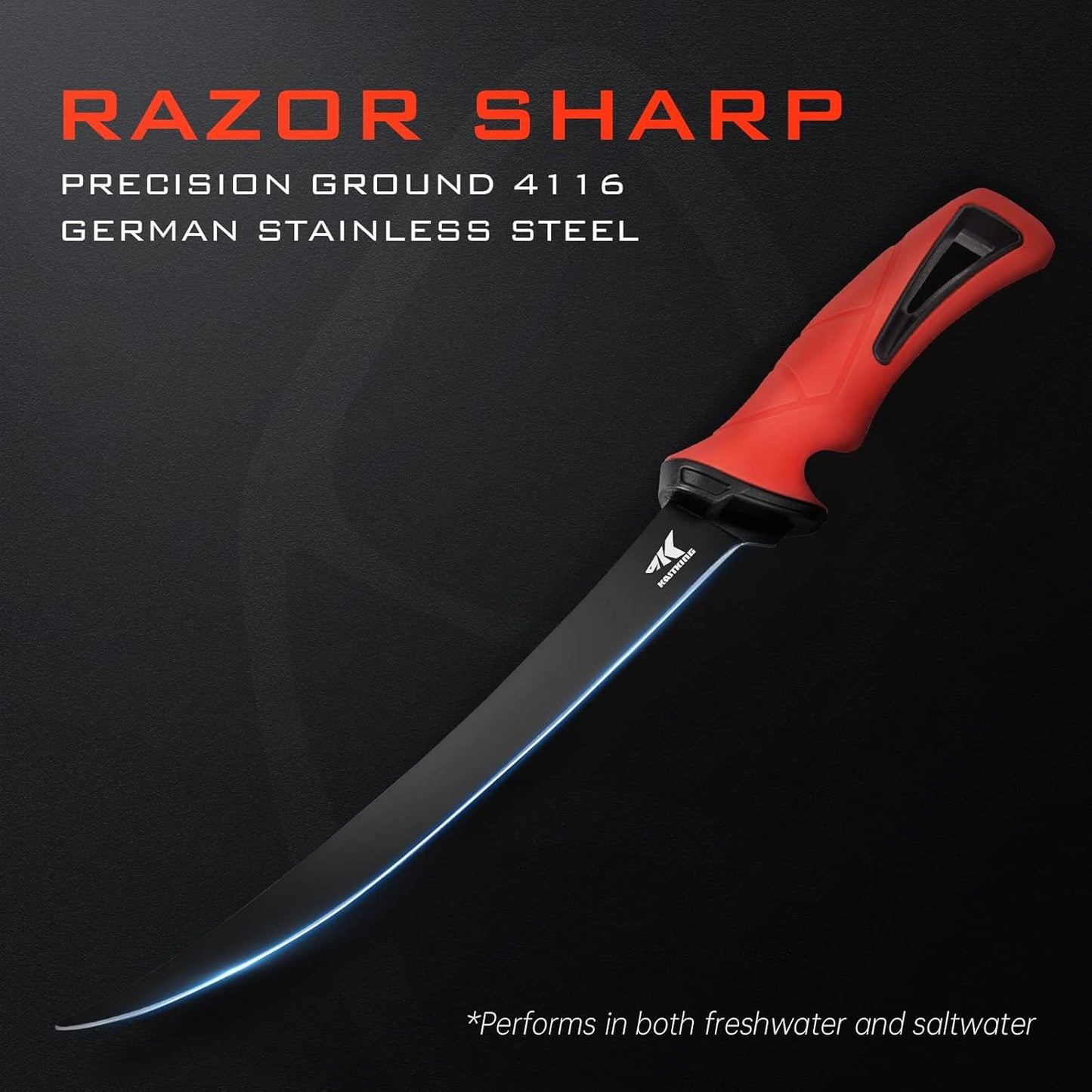 Intimidator Fillet Knife with Sharpening Steel, Ultra-Sharp G4116 German Stainless-Steel Blades, Non-Slip Handle, Protective Sheath, 9'' Fillet Knife and Honing Rod