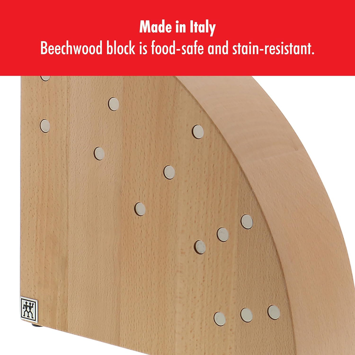 Round Magnetic Knife Block, Made in Italy, Natural Beechwood Kitchen Knife Holder, Contemporary Countertop Storage