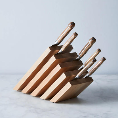 Round Magnetic Knife Block, Made in Italy, Natural Beechwood Kitchen Knife Holder, Contemporary Countertop Storage