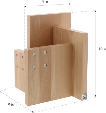 Round Magnetic Knife Block, Made in Italy, Natural Beechwood Kitchen Knife Holder, Contemporary Countertop Storage