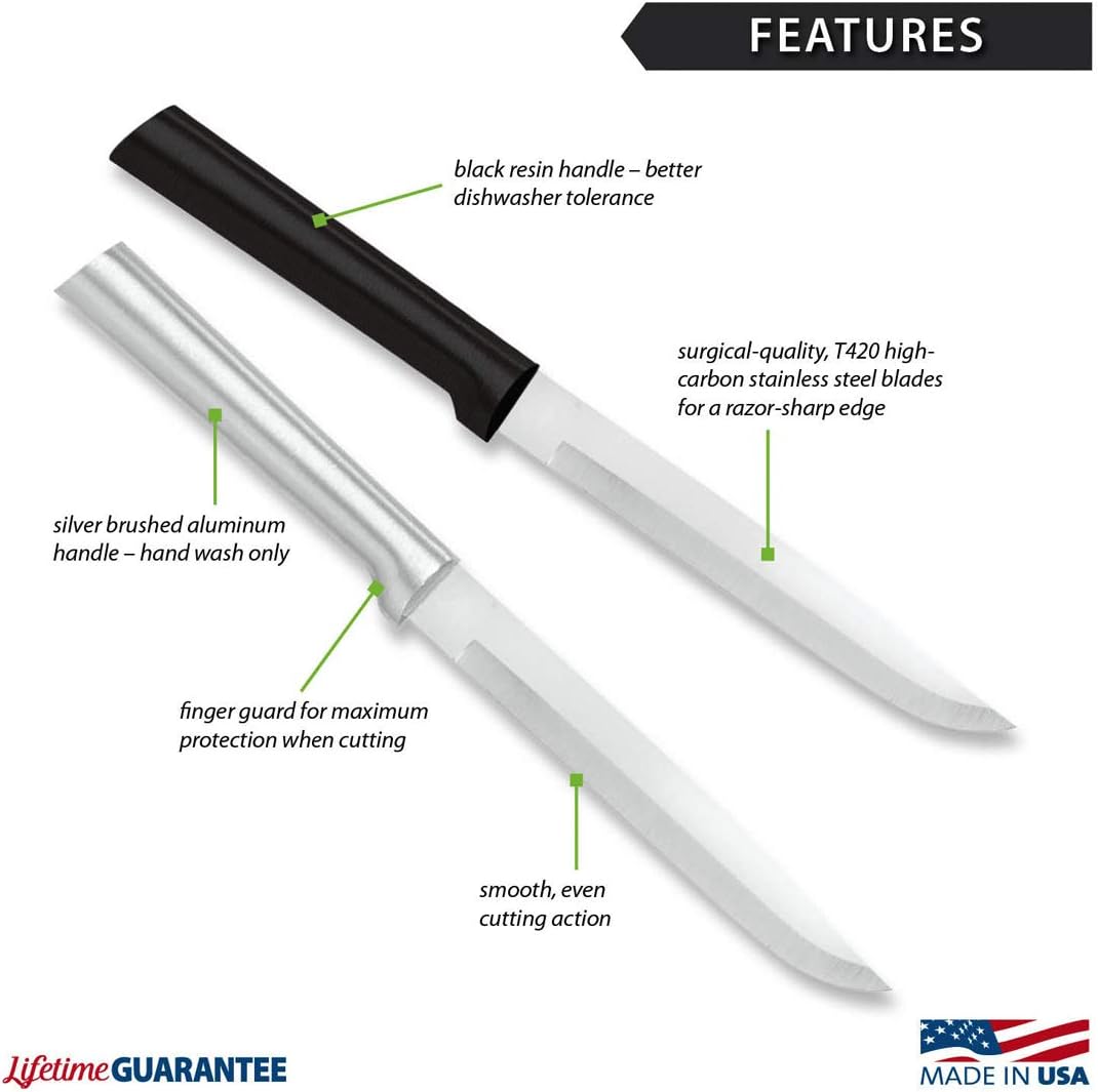 Utility Steak Knife (R104), Silver Handle | 4.88" Stainless Steel Serrated Blade, Silver Cast Aluminum Handle