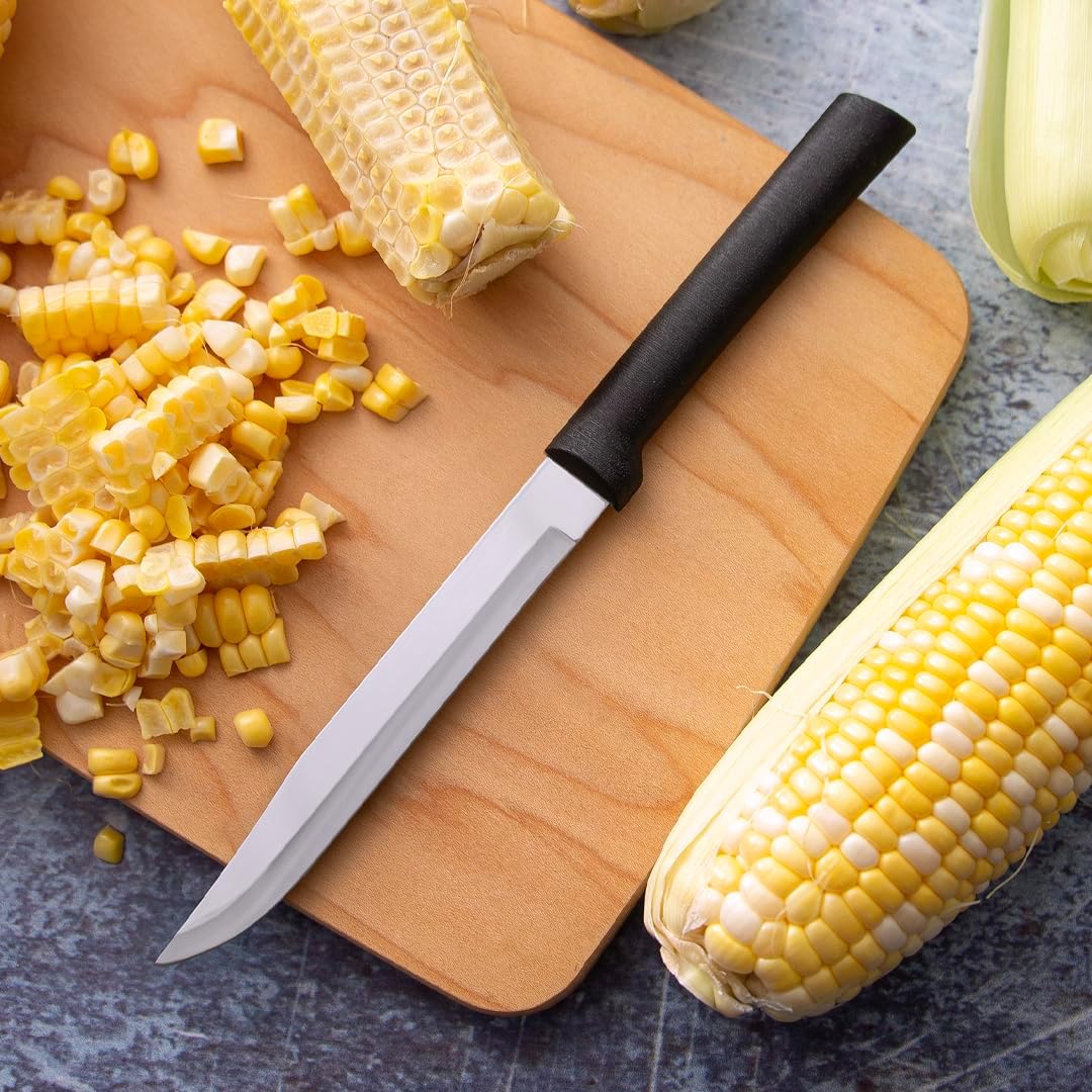 Utility Steak Knife (R104), Silver Handle | 4.88" Stainless Steel Serrated Blade, Silver Cast Aluminum Handle