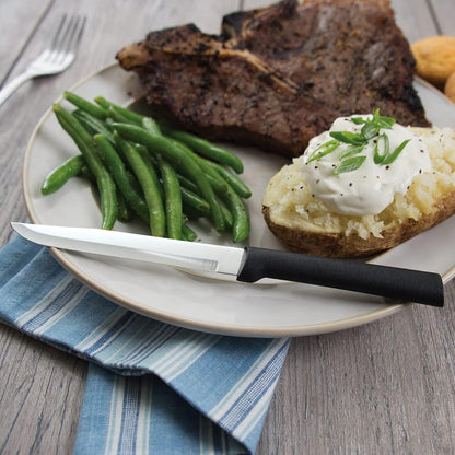 Utility Steak Knife (R104), Silver Handle | 4.88" Stainless Steel Serrated Blade, Silver Cast Aluminum Handle
