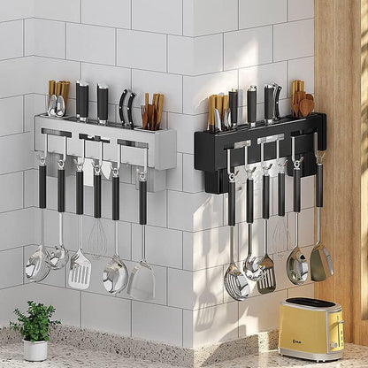 Kitchen Wall Mount Utensil Rack Utensil Wall Organizer for Spoons, Knives, Forks, Chopsticks, Cookware Cutlery Holder (Silver)