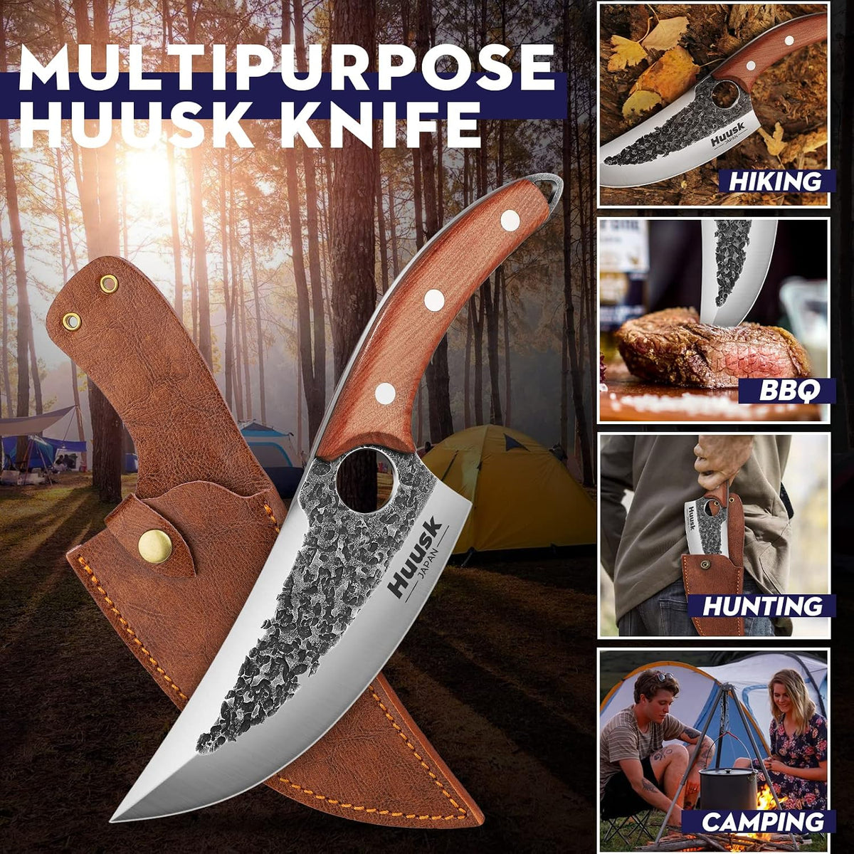 Huusk Viking Knife Cleaver- Hand Forged Full Tang Boning Knives