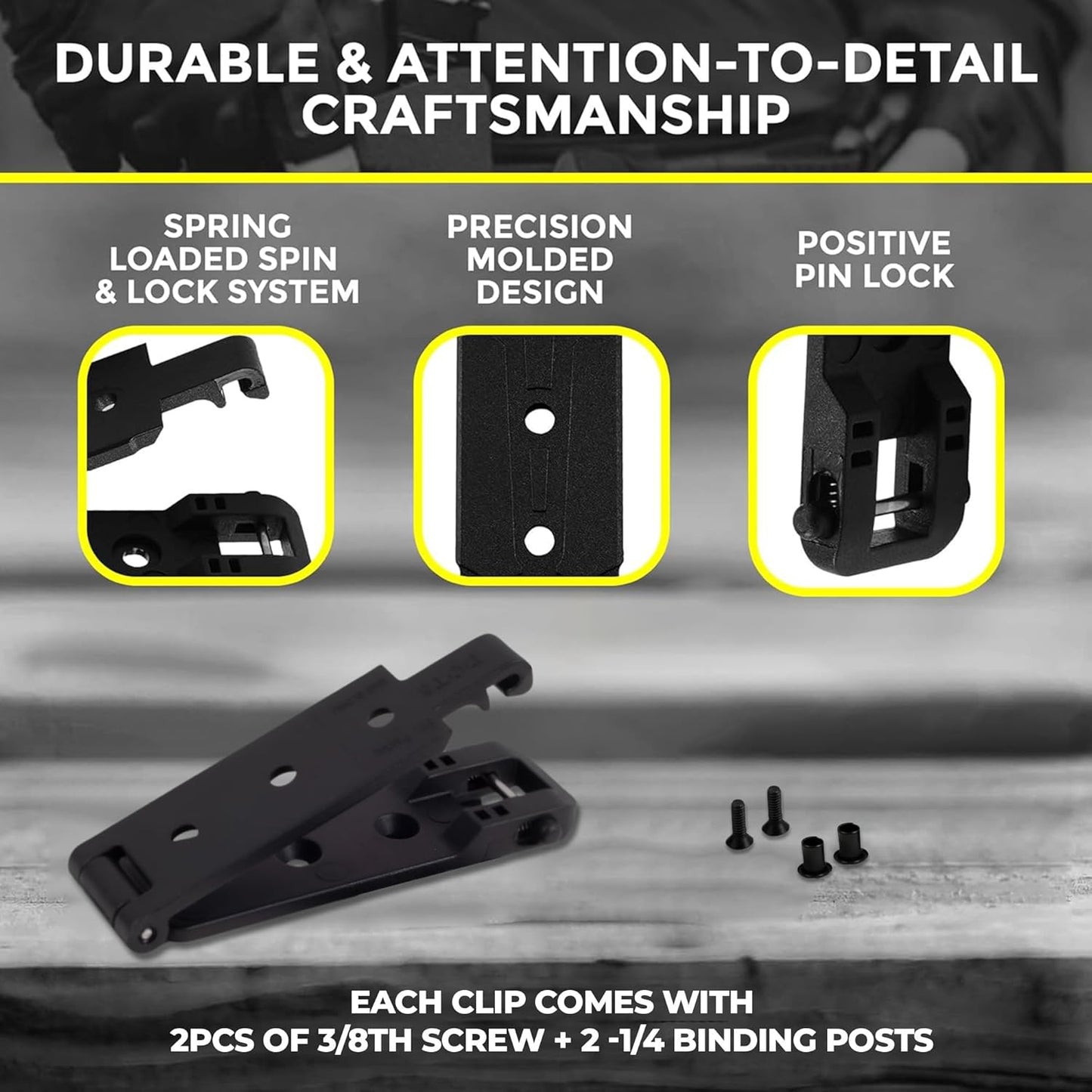Molle Attachment – Quick Locking Belt Clip with Mounting Hardware for Holsters, Mag Pouches, Knife Sheaths, Vests – Available in Size (1", 2", 3", 5") & Pack (2 & 4) – USA Made