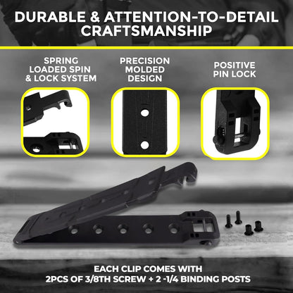 Molle Attachment – Quick Locking Belt Clip with Mounting Hardware for Holsters, Mag Pouches, Knife Sheaths, Vests – Available in Size (1", 2", 3", 5") & Pack (2 & 4) – USA Made