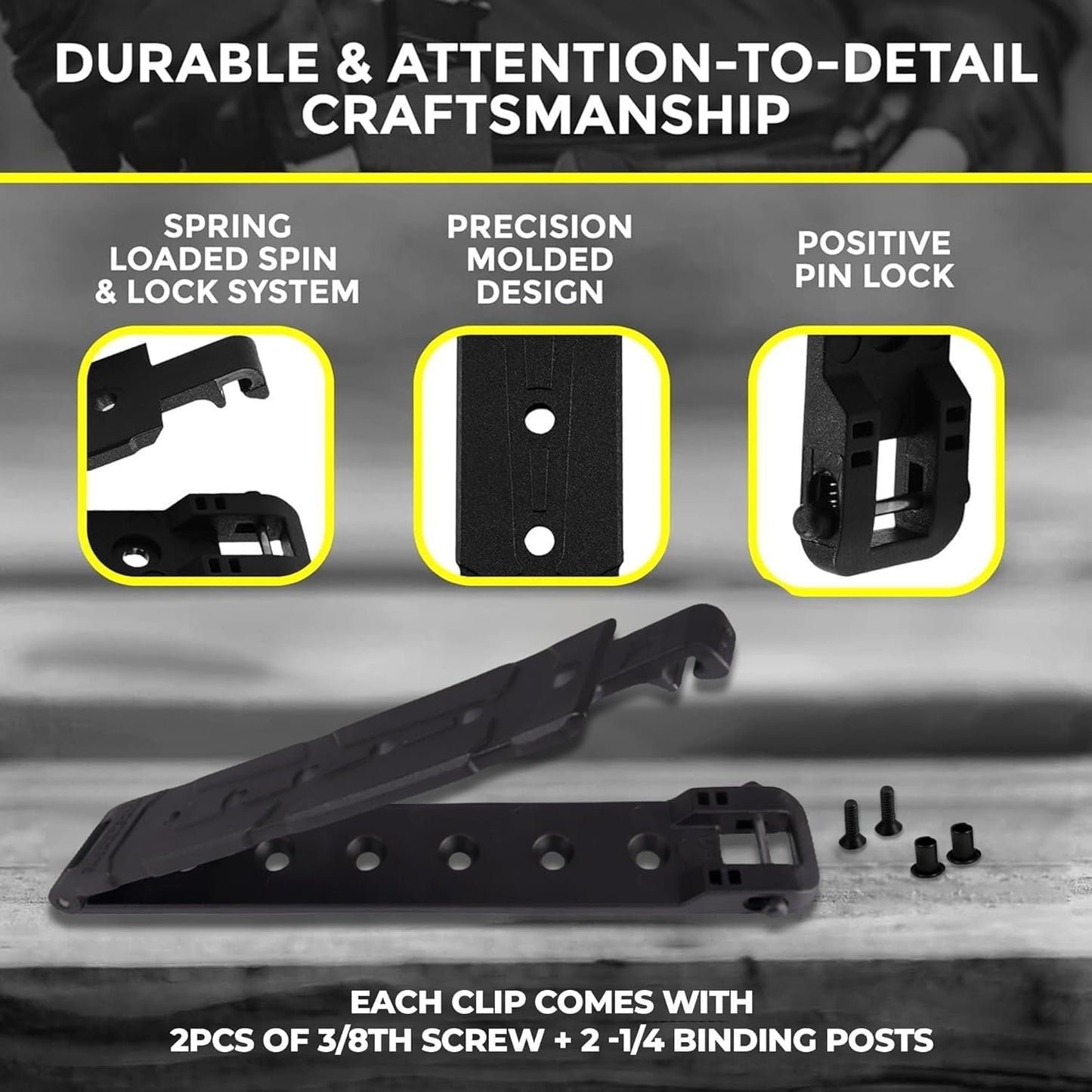 Molle Attachment – Quick Locking Belt Clip with Mounting Hardware for Holsters, Mag Pouches, Knife Sheaths, Vests – Available in Size (1", 2", 3", 5") & Pack (2 & 4) – USA Made