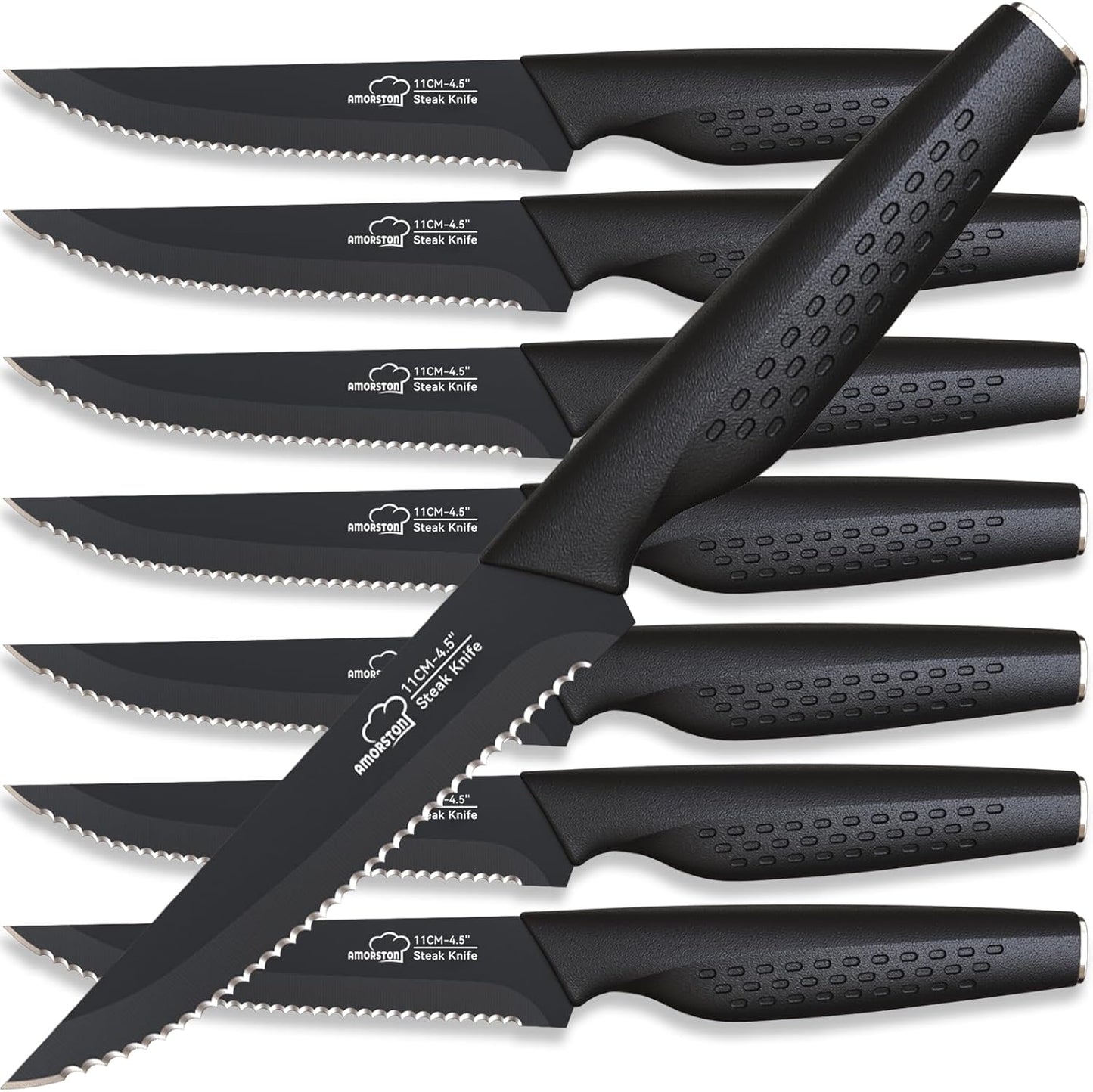 Steak Knives, Steak Knives Set of 8, Stainless Steel Steak Knife Set, Serrated Knives Dishwasher Safe, Elegant Black Mothers Day Gifts for Women