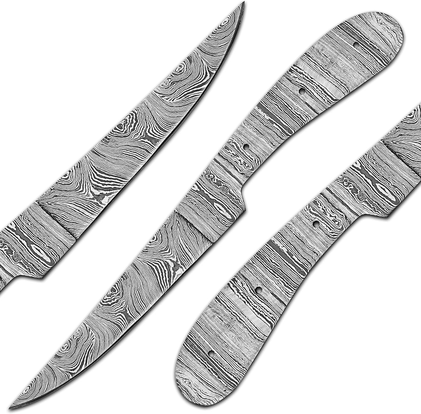 Damascus Steel Fillet Knife Kit, 10 Inches Overall, Fixed Blade, DIY Knifemaking Supplies. Kitchen knife, Fish Fillet Blank Blade, large, AMJ-Fillet-01
