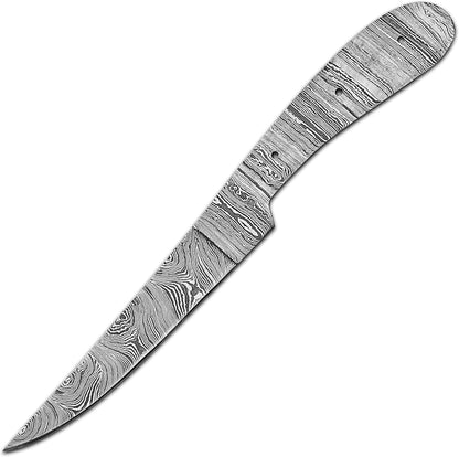 Damascus Steel Fillet Knife Kit, 10 Inches Overall, Fixed Blade, DIY Knifemaking Supplies. Kitchen knife, Fish Fillet Blank Blade, large, AMJ-Fillet-01