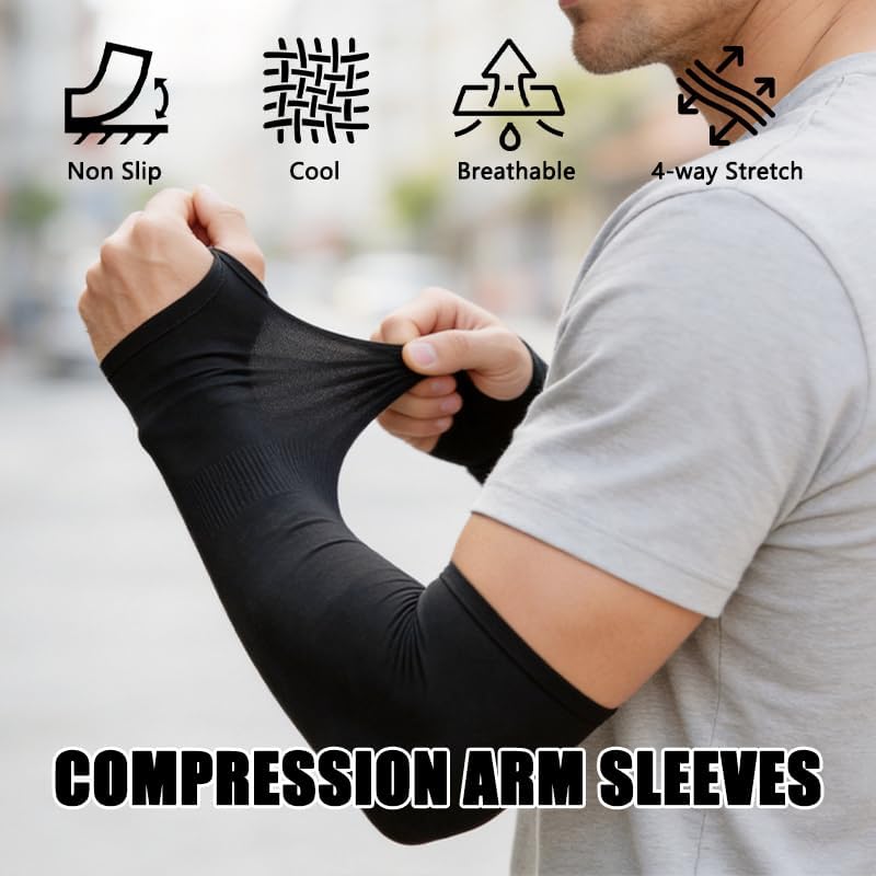 Arm Sleeves UV Sun Protection Cooling Sports Compression Sleeves for Men & Women 4 Pairs