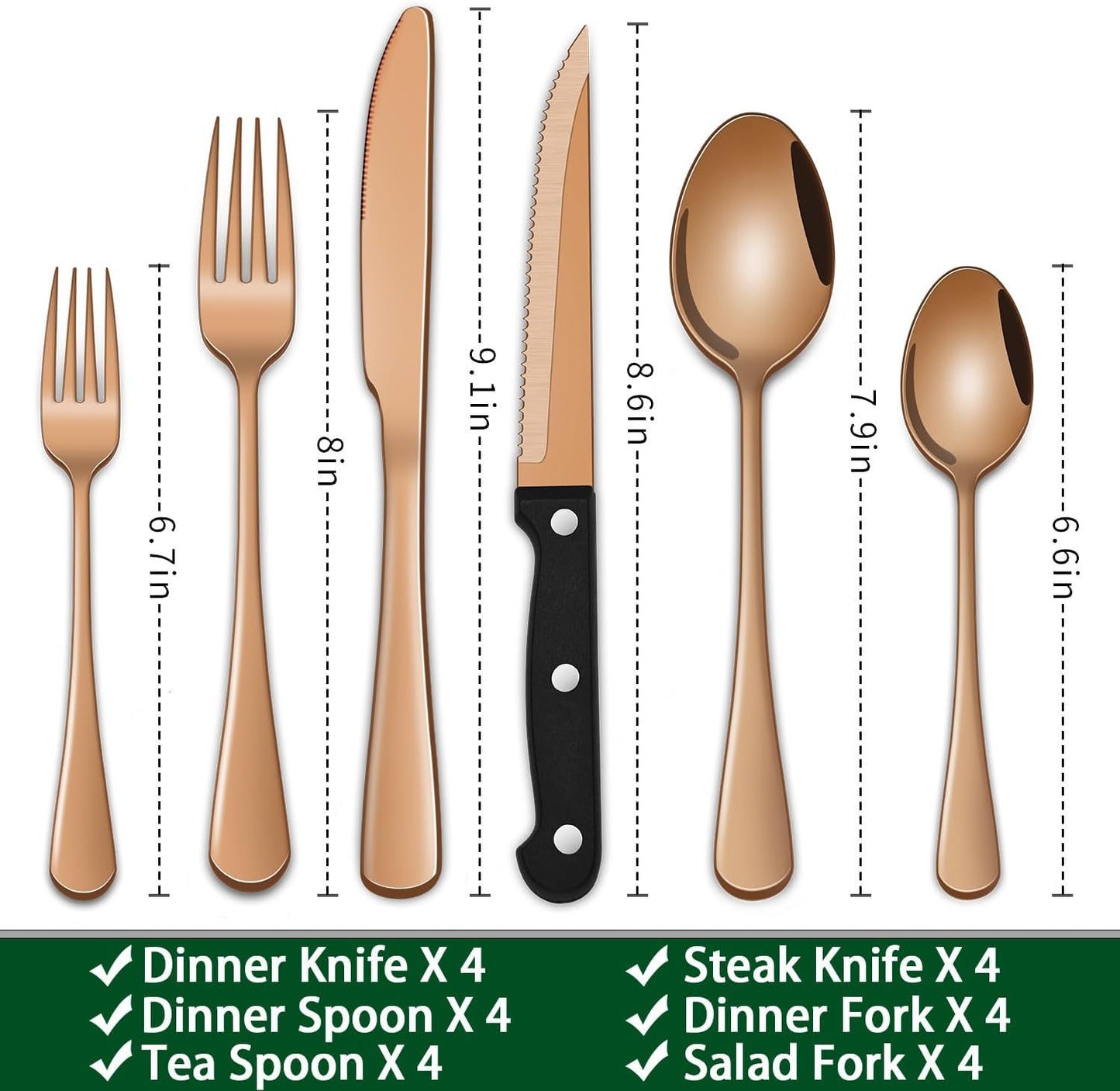 24-Piece Silverware Set with Steak Knives,Flatware Set Service for 4 Person, Food-Grade Stainless Steel Cutlery Set,Includes Knife Spoon And Fork, Mirror Finished Utensil Sets for Home Restaurant