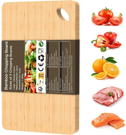 Bamboo Cutting Board for Kitchen, 15.3* 8.7'', Large Size, Natural | Wooden Chopping Board for Serving & Meat & Vegetable, Lightweight, Durable, Knife Friendly, Hang Hole for Easy Storage, Clean