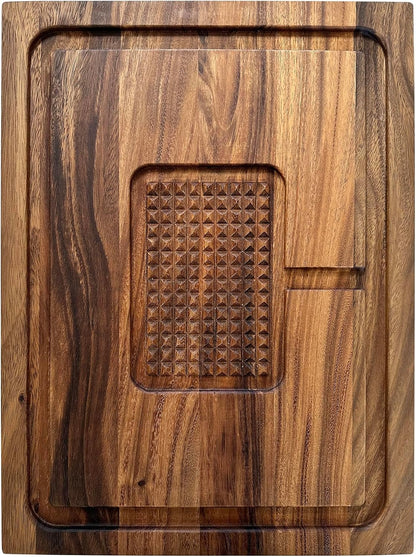 Gourmet Hudson Carving Board, 15" x 20" Acacia Wood Cutting Board with Grip Pad and Juice Well