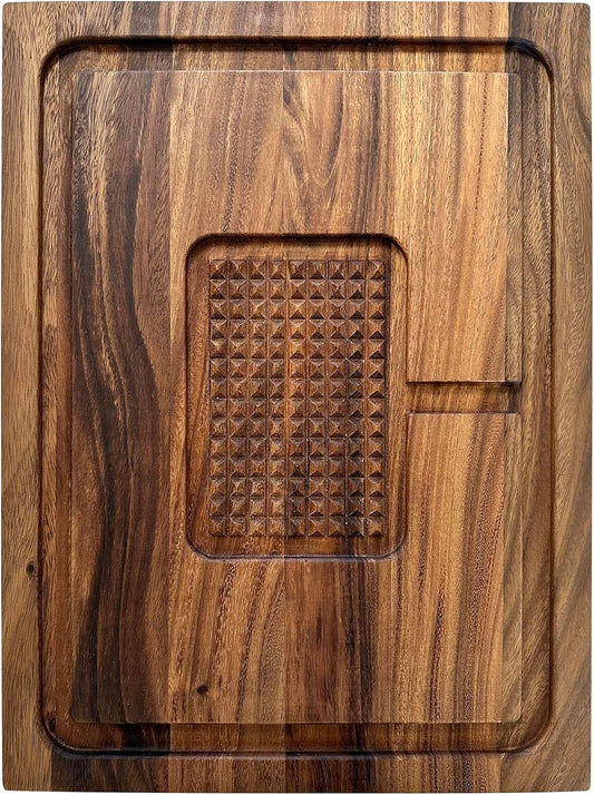 Gourmet Hudson Carving Board, 15" x 20" Acacia Wood Cutting Board with Grip Pad and Juice Well