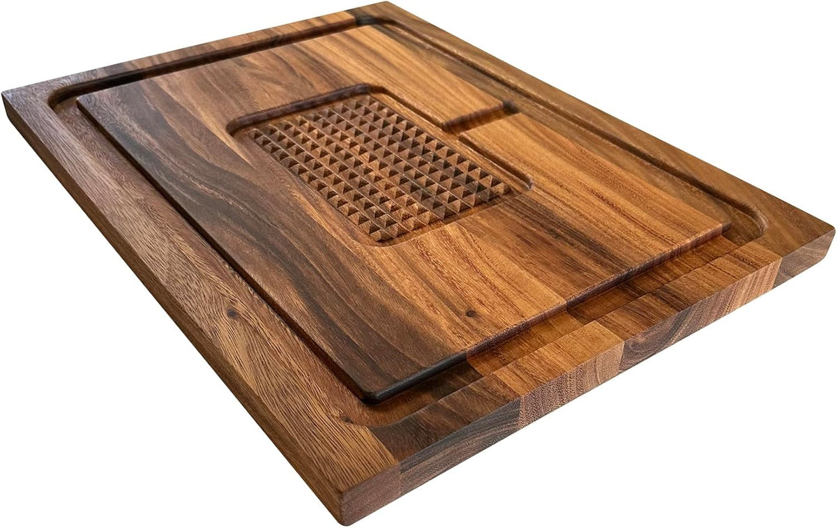 Gourmet Hudson Carving Board, 15" x 20" Acacia Wood Cutting Board with Grip Pad and Juice Well