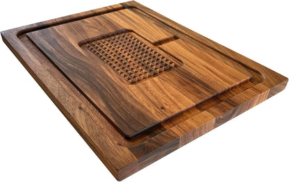 Gourmet Hudson Carving Board, 15" x 20" Acacia Wood Cutting Board with Grip Pad and Juice Well