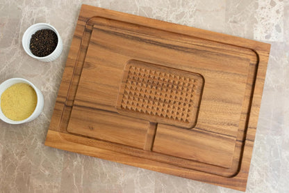 Gourmet Hudson Carving Board, 15" x 20" Acacia Wood Cutting Board with Grip Pad and Juice Well