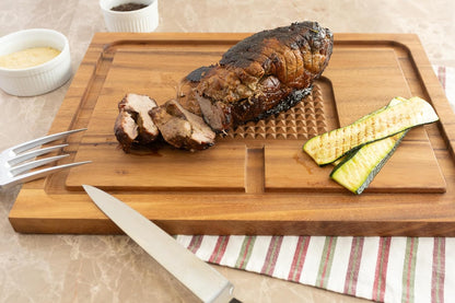 Gourmet Hudson Carving Board, 15" x 20" Acacia Wood Cutting Board with Grip Pad and Juice Well