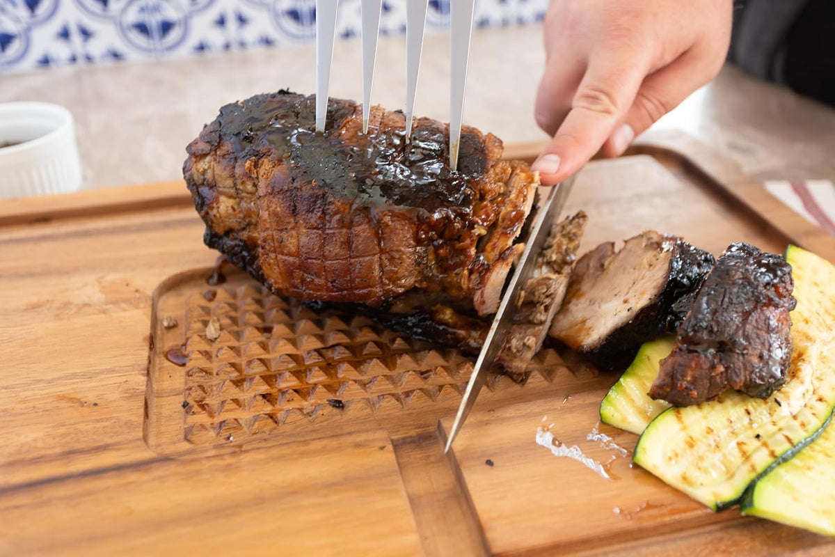 Gourmet Hudson Carving Board, 15" x 20" Acacia Wood Cutting Board with Grip Pad and Juice Well