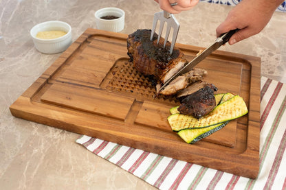 Gourmet Hudson Carving Board, 15" x 20" Acacia Wood Cutting Board with Grip Pad and Juice Well