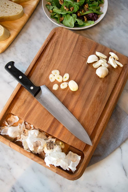 Gourmet Hudson Carving Board, 15" x 20" Acacia Wood Cutting Board with Grip Pad and Juice Well
