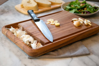 Gourmet Hudson Carving Board, 15" x 20" Acacia Wood Cutting Board with Grip Pad and Juice Well