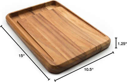 Gourmet Hudson Carving Board, 15" x 20" Acacia Wood Cutting Board with Grip Pad and Juice Well