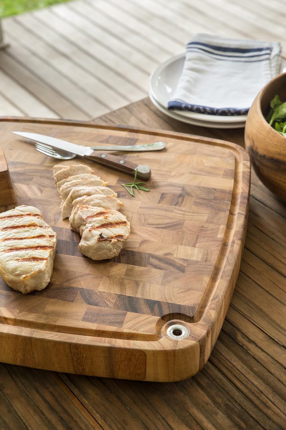 Gourmet Hudson Carving Board, 15" x 20" Acacia Wood Cutting Board with Grip Pad and Juice Well