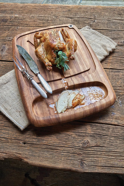 Gourmet Hudson Carving Board, 15" x 20" Acacia Wood Cutting Board with Grip Pad and Juice Well