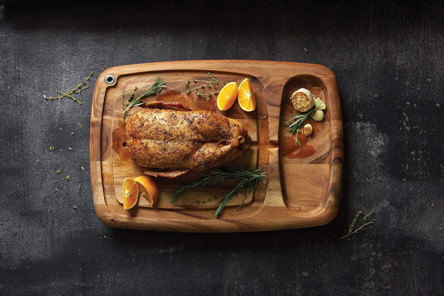 Gourmet Hudson Carving Board, 15" x 20" Acacia Wood Cutting Board with Grip Pad and Juice Well