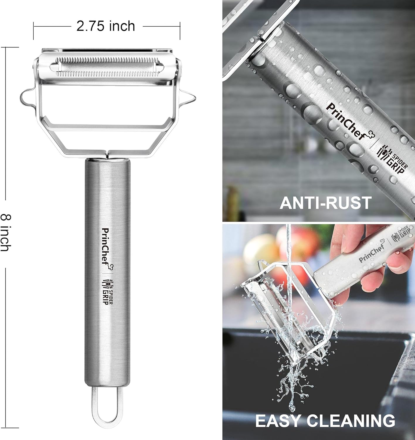 Vegetable Peeler, 3 in 1 Versatile Y Potato Peeler for Kitchen| Ultra Sharp Julienne Peeler with Anti-Slip Handle | Stainless Steel No-Rust Veggie Peeler, Heavy Duty