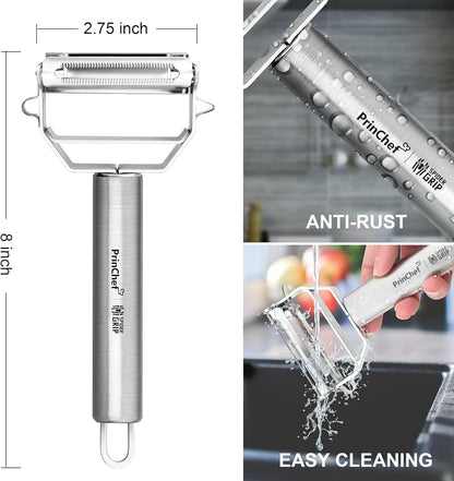 Vegetable Peeler, 3 in 1 Versatile Y Potato Peeler for Kitchen| Ultra Sharp Julienne Peeler with Anti-Slip Handle | Stainless Steel No-Rust Veggie Peeler, Heavy Duty
